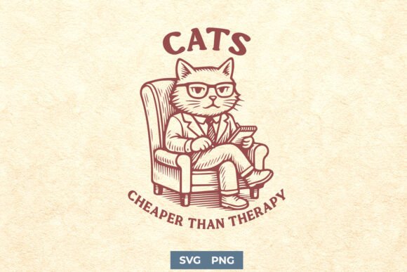 Cats Cheaper Than Therapy Funny SVG PNG for Crafts and Graphics