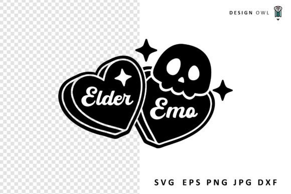 Elder Emo Hearts and Skull - Funny SVG for Crafts and Graphics