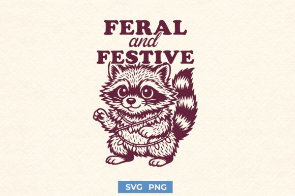 Feral and Festive Raccoon Funny SVG PNG for Crafts and Graphics