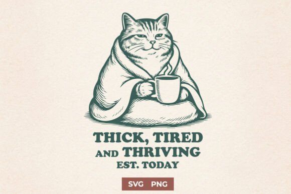 Thick Tired and Thriving Cat Funny SVG for Graphics and Crafts